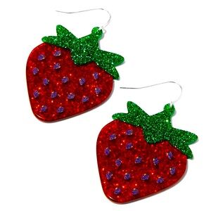Acrylic Glitter Strawberry 2" Drop Earrings - NWT